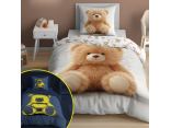 Pościel z bawełny dla dzieci 160x200+70x80 beżowy miś fluo 5416 a świeci w ciemności